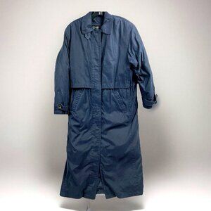 VTG Eddie Bauer Womens Sz Small Wool Lined Goose Down Insulated Trench Coat Blue